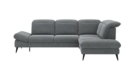 Ecksofa Alegria - 2,5-Sitzer mit Ecke rechts inkl. Kopfteil/ Armlehne/ Sitztiefe verstellbar, Stoff, Graublau