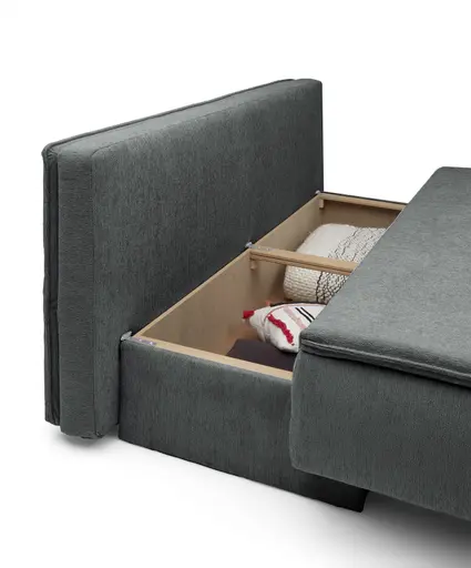 Sofa JANIN - 2-Sitzer, Schlaffunktion mit Bettkasten, Stoff, Dunkelgrau