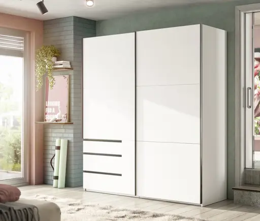 Schwebetürenschrank- B ca. 200 cm, Weiß