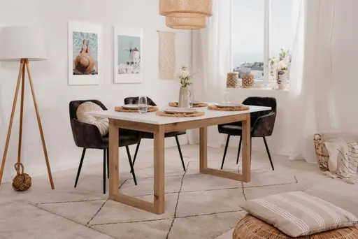 Esstisch - ausziehbar, LB ca. 160x80 cm, Weiß, Artisan Eiche Nachbildung