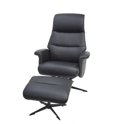 TV-Sessel MENNIS mit Hocker - drehbar, Relaxfunktion, Kopfteilverstellung, Leder, Schwarz