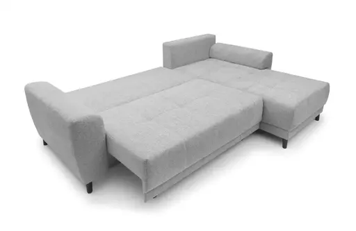 Ecksofa JONI - 2-Sitzer, Ecke rechts inkl. Schlaffunktion mit Bettkasten, Stoff, Hellgrau