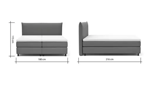Boxspringbett Hatu - Liegefläche ca. 180x200 cm, Stoff, Anthrazit