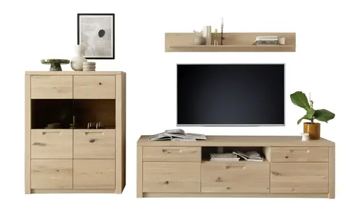 Wohnwand - Eiche Nachbildung, Eiche massiv geölt