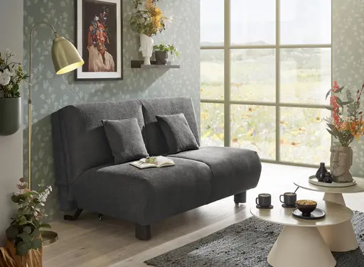  Faltsofa EBBY - 2-Sitzer ohne Armlehne, 140 cm inkl. Schlaffunktion, Stoff, Dunkelgrau