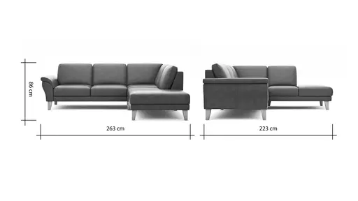 Ecksofa Rockport A - 2,5-Sitzer mit Ecke rechts, Leder, Dunkelgrau