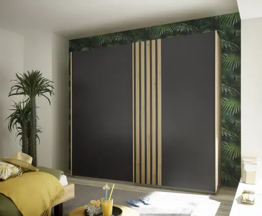 Schwebetürenschrank- B ca. 226 cm, Eiche Dekor, Graphit