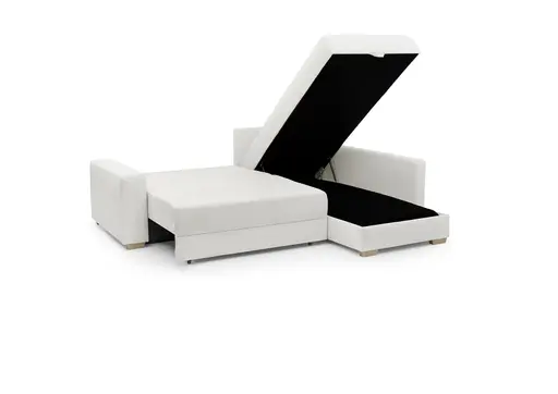 Ecksofa Jyte - 2-Sitzer mit Ecke rechts, Schlaffunktion mit Bettkasten, Stoff, Beige