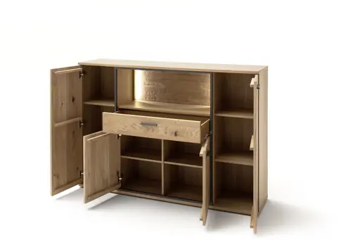Highboard - mit Beleuchtung, Eiche teilmassiv