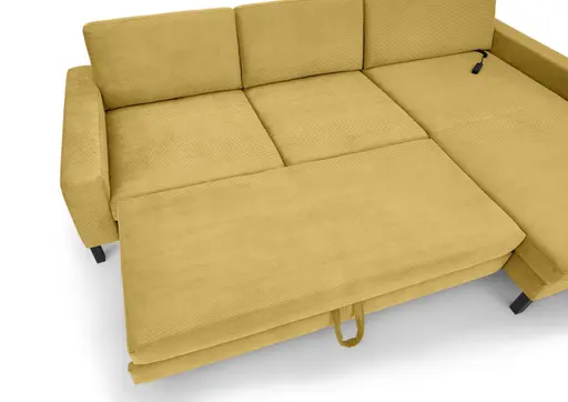 Ecksofa CALM MOVE 2.0 - Longchair links mit 2,5-Sitzer, Schlaffunktion, Feincord, Gold