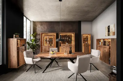 Esstisch - LB ca. 180x90 cm, Akazie massiv, Baumkante, Schwarz