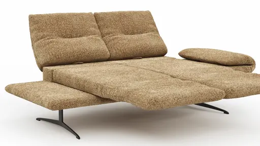 Sofa Lucero 2.0 - 2-Sitzer inkl. Drehsitz, Rollout-Armlehne und Sitztiefe verstellbar, Stoff, Cognac