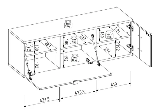 Garderobe - mit Beleuchtung, Riva Eiche Nachbildung, Basalt