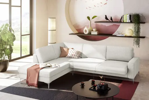 Ecksofa CALM 2.0 - Ecke links mit 2,5-Sitzer, Schlaffunktion mit Bettkasten, Stoff, Natur