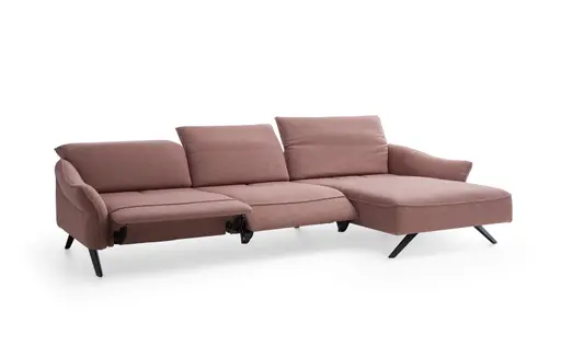 Ecksofa Bormio - 3-Sitzer mit Longchair rechts inklusive Relaxfunktion (motorisch), Stoff, Pfirsich
