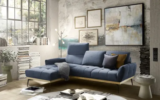 Ecksofa EDDIE - Ecke links, 2-Sitzer inkl. Rückenverstellungen, Stoff, Blau