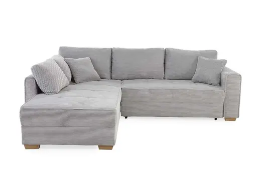 Ecksofa JAMELL - 2,5-Sitzer, Ecke rechts inkl. Schlaffunktion mit Bettkasten, Stoff, Hellgrau