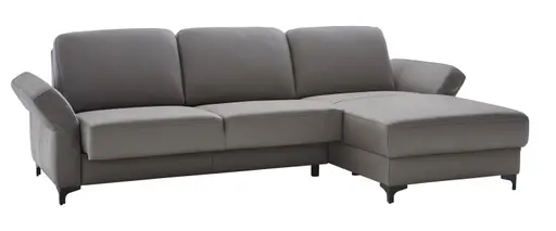 Ecksofa Merlos - 2-Sitzer mit Longchair rechts inkl. Sitzvorzug (motorisch) und Armlehnen verstellbar, Leder, Steingrau