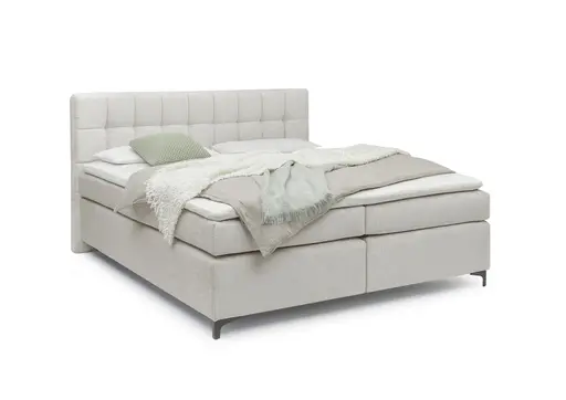 Boxspringbett HINDA- Liegefläche ca. 180x200 cm, Stoff, Beige, Bonell, Inkl. Topper