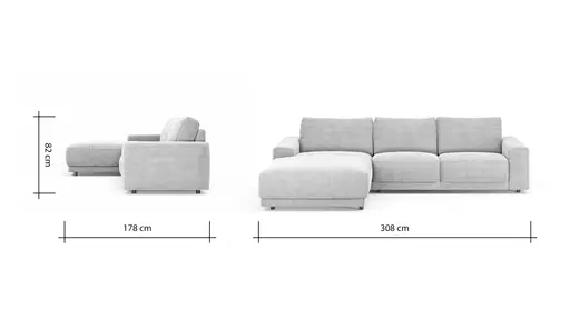 Ecksofa Balok - Longchair groß links mit 2,5-Sitzer, Stoff, Eisengrau