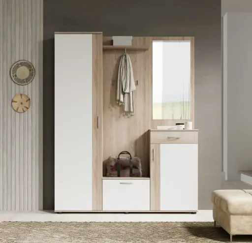 Kompaktgarderobe - Sonoma Eiche Nachbildung, Weiß