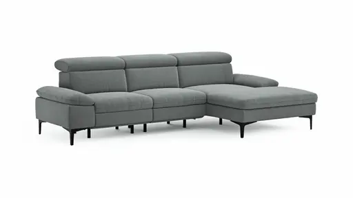Ecksofa Felipa - 2,5-Sitzer mit Longchair rechts inkl. Armlehne verstellbar und Rückenlehne/Sitztiefe verstellbar (motorisch), Stoff, Grau