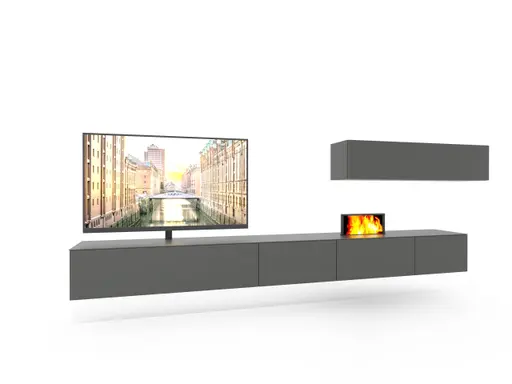 Wohnwand 3900 - inklusive Kamin und TV-Halterung, Lack, Schiefergrau