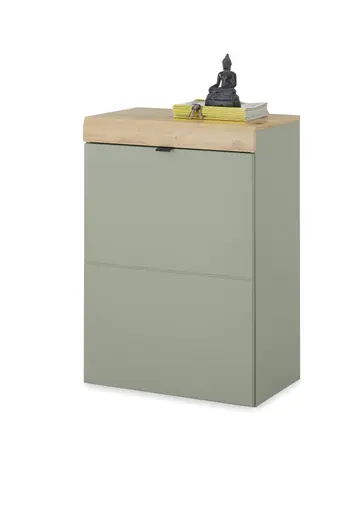 Schuhschrank - B ca. 60 cm, Schilfgrün, Artisan Eiche Nachbildung