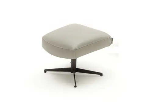 Hocker Kian - Leder, Steingrau, Gestell, Schwarz, Komfort STD