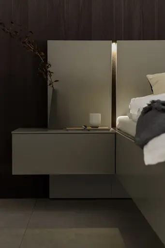 Bettanlage Matera - Liegefläche ca. 180x200 cm, Lack, Muschelgrau, Wildeiche, Coffee