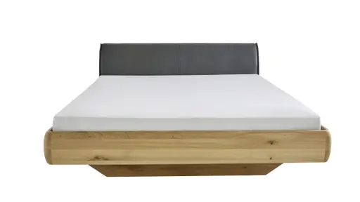 Bett Foresta - Liegefläche ca. 180x200 cm, Asteiche massiv, Bianco, Leder, Anthrazit