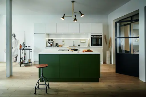 Inselküche 54.160 CO 4 521, Kristallweiß samtmatt Lack