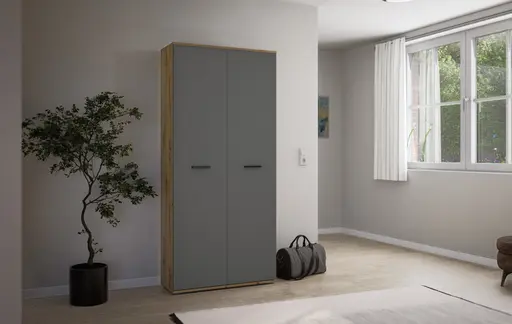 Schuhschrank - B ca. 90 cm, Artisan Eiche Nachbildung, Anthrazit