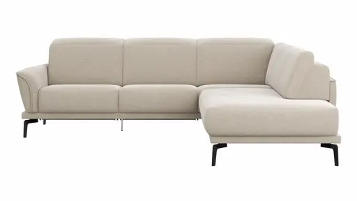 Ecksofa Amadena - 2-Sitzer mit Ecke rechts inkl. Relaxfunktion motorisch, Sitzvorzug und Kopfteilverstellung, Stoff, Creme