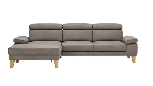Ecksofa Hudson - Longchair links mit 2,5-Sitzer, inkl. Kopfteil verstellbar, Stoff, Steingrau