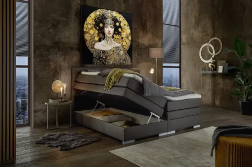 Boxspringbett SANDRIN E- Liegefläche ca. 180x200 cm, Stoff, Dunkelgrau, inkl. Stauraum