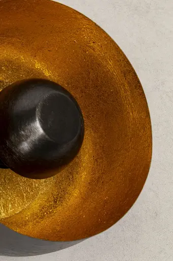 Bodenleuchte- DH ca. 28x24 cm, Stahl vernickelt, Schwarz, Gold