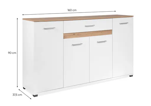 Sideboard- Weiß, Eiche Dekor