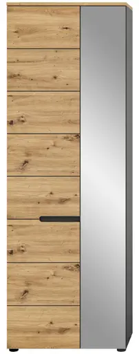 Garderobenschrank - B ca. 65 cm, Basalt grau, Artisan Eiche Nachbildung, Spiegel