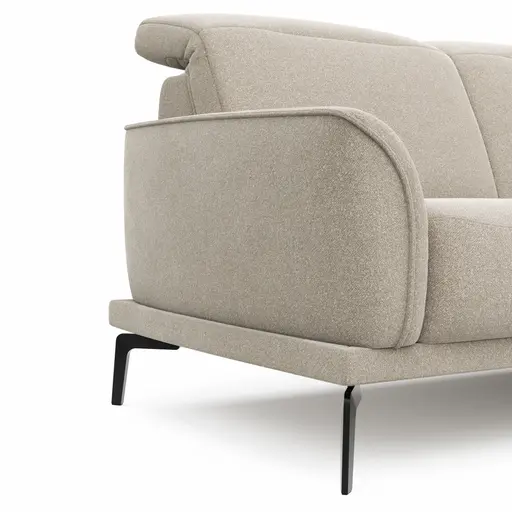 Ecksofa Amadena - 2-Sitzer mit Ecke rechts inkl. Kopfteilverstellung und Sitzvorzug, Stoff, Creme