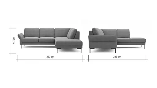 Ecksofa Rockport A - 2,5-Sitzer mit Ecke rechts, inkl. Sitzauszug (motorisch) und Armlehne klappbar, Stoff, Braun