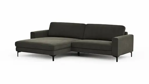 Ecksofa Oviedo - Longchair links mit 1,5-Sitzer inkl. Relaxfunktion (motorisch), Stoff, Braungrün
