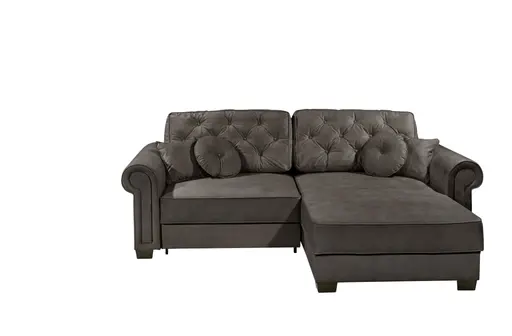  Ecksofa - Sofa 2-Sitzer mit Longchair rechts, Schlaffunktion mit Bettkasten, Stoff, Espresso
