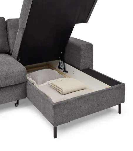 Ecksofa - 2-Sitzer mit Longchair rechts, Stoff, Anthrazit