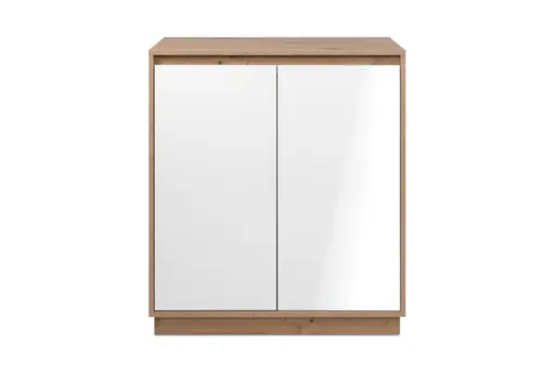 Kommode - B ca. 79 cm, Artisan Eiche Nachbildung, Weiß Hochglanz