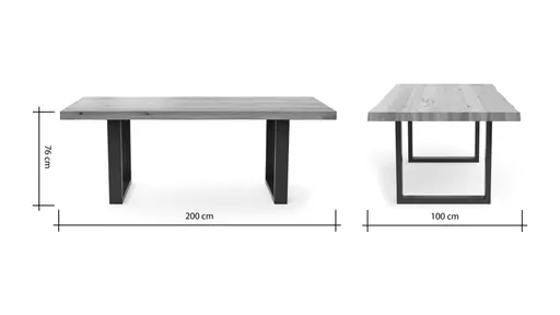 Esstisch Clifton - LB ca. 200x100 cm, Wildeiche massiv, Schwarz verfüllt