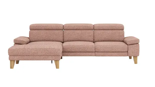 Ecksofa Hudson - Longchair links mit 2,5-Sitzer, inkl. Kopfteil verstellbar, Stoff, Kupfer