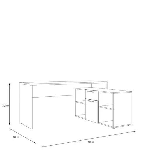 Schreibtisch- LB ca. 160x128 cm, Weiß, Eiche Dekor