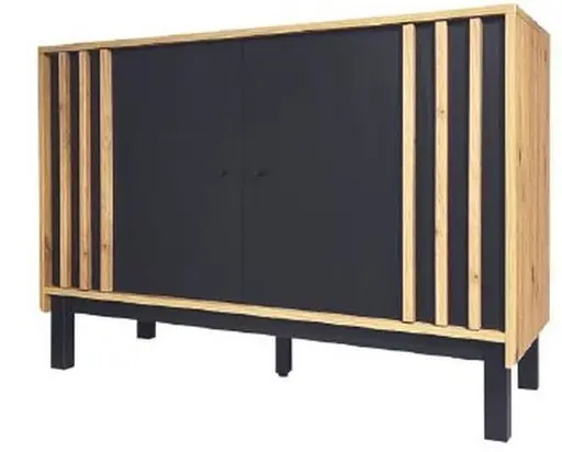 Kommode - B ca. 105 cm, Eiche Dekor, Schwarz