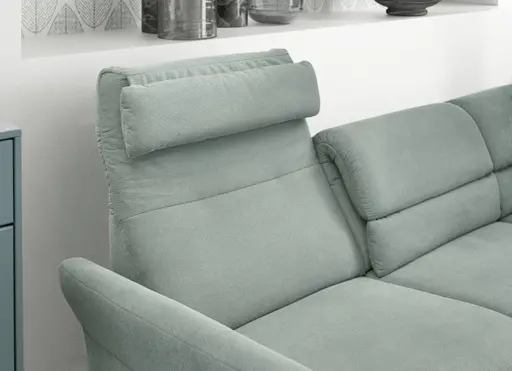 Ecksofa - 3-Sitzer mit Ecke rechts, Rückenlehne verstellbar, Stoff, Salbei